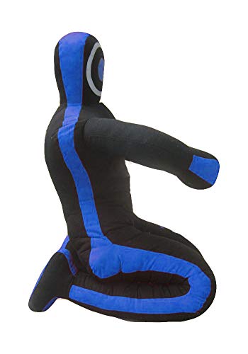 MMA Dummy Judo Punching UNFILLED Bag - Sitting Position Hands On Front Grappling Dummy (Black and Blue Canvas, 70")