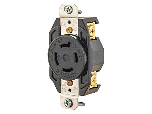 BRYANT 71520FR 3-Pole, 3-Phase, Nylon Molded HOUSING, 250 VAC, 20 AMP, Black, Single Locking Blade Receptacle, 4-Wire, NEMA Configuration L15-20
