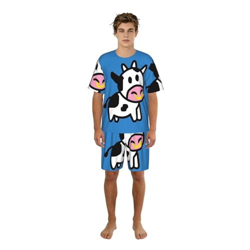 Pyjama short homme imprimé vache en coton léger pour l'été