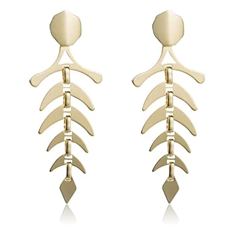 TIANBANGSHI Simple Personalized Punk Long golden Fishbone Earrings Funny Handmade Chain Fishbone Skeleton Dangle Drop Earrings for Women Girls Statement Jewelry Gifts, Metal, np Cover
