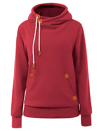Cindeyar Damen Hoodie Winter Pullover Kapuzenpullover Langarm Baumwoll Mischung Warmer Sweatshirt Kapuzenjacke(107-Weinrot,M)