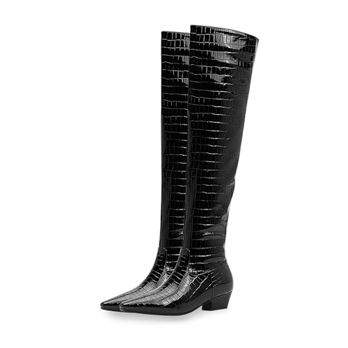 Women's Sexy Crocodile Over The Knee High Boots Low Heel Long Fall Boots3