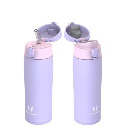 Super Sparrow Borraccia Termica, Acciaio Inox Bottiglia Termica - 500ml - Senza BPA Termos, Borracce Termiche Bambini - Include 2 Coperchi con Cannuccia e Coperchio Sportivo