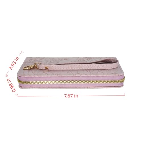 Ladies' floral embossed wallet, with zipper, detachable wristband, large-capacity phone case, compact clutch, 7.67 x 3.93 inches, light purple4