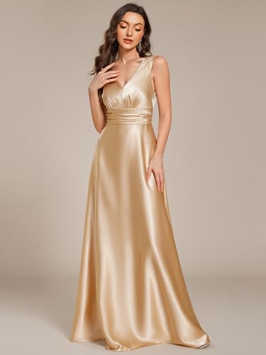 Ever-Pretty Women's Double-V-Neck Floor-Length Empire Waist Satin Formal Dress with Pockets 023264