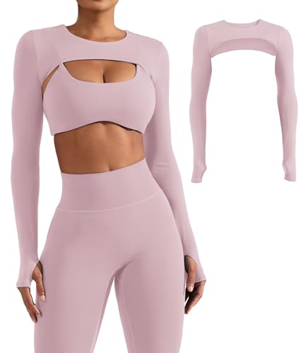 Image of YEOREO Women Crop Top Long Sleeve Bolero Open Front Workout Cropped Shirts Sports Shrug