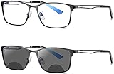 mincl Transition Photochromic Bifocal Reading Glasses for Mens,Square Clear UV Protection Sunglasses Readers 0~+4.00 (black, 1.5 x)
