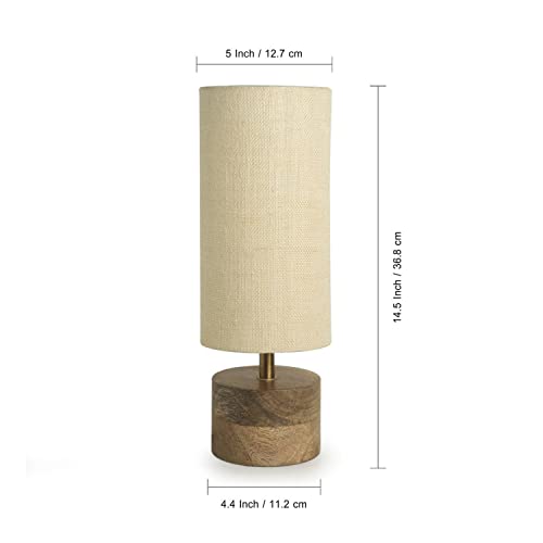Image of ExclusiveLane 'Volta' Mango Wooden Table Lamp for Bedroom (14 Inch, Linen & Wood, Without Bulb, Pack of 1) | CFL /LED Table Lamp for Living Room Decoration Bedside Lamp Bedside Table Lamps for Bedroom