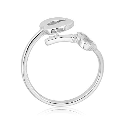 Image of AVORA 925 Sterling Silver Adjustable Key and Heart Lock Bypass Toe Ring