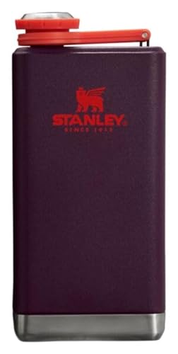 Image of Stanley Adventure Pre-Party Flask 8 oz | Leakproof Hip Flask | Hinge Connected Never Lose Cap | Insulated Stainless Steel Liquor Container | BPA-Free | Plum