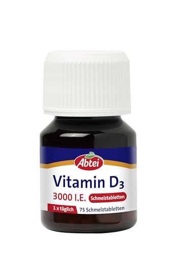 Abtei Vitamin D3 3000 I.E. - unterstützt Immunsystem und Knochen - laborgeprüft, glutenfrei, laktosefrei und vegetarisch - 75 Schmelztabletten mit Zitronengeschmack