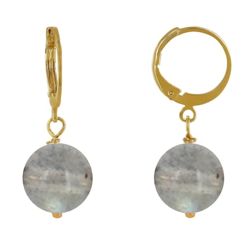 Boucles d'oreilles créoles plaqué or et labradorite anti-ternissement confort absolu
