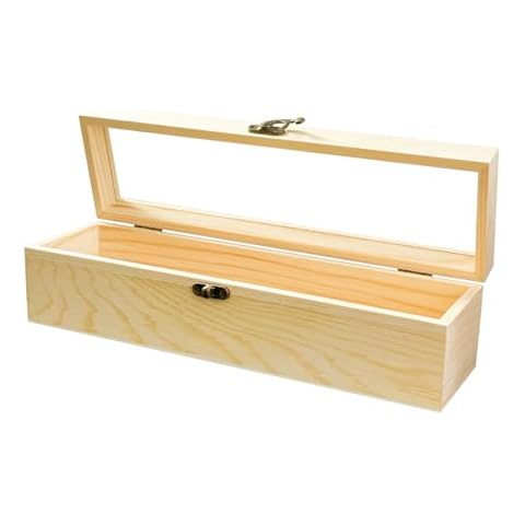 HAN SHENG 11.8''x3.4''x3.2'' Unfinished Wood Gift Box Window Wooden Box with Hinged Lid Tiny Wooden Box for Arts Crafts Birthday Party Favor Jewelry Box Cover