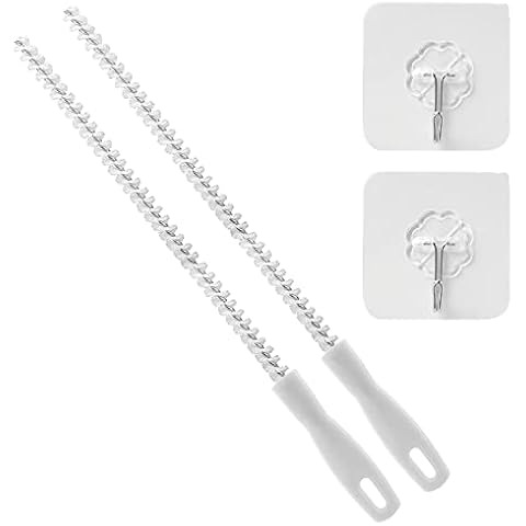 2 Pcs Sink Cleaning Brush Flexible Sink Unblocker Tool Universal Pipe Dredging with 2 Pcs Sticky Hooks Drain Cleaning Brush for Sink, Bath Plug and Sewer (45cm/17.7inches) Cover