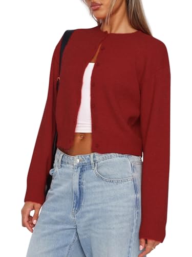 Image of Balimtoy Women's Cropped Cardigan Sweaters Long Sleeve Button Down Sweaters Knit Cardigan Cute Y2k Open Front Crop Top