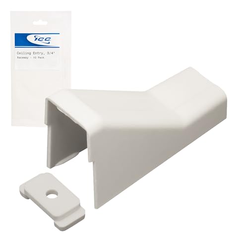 ICC Raceway Ceiling Entry and Clip, Wire Organizer and Cable Management Fitting, Cord Cover for Wall & Floor, 3/4", Pack of 10, White