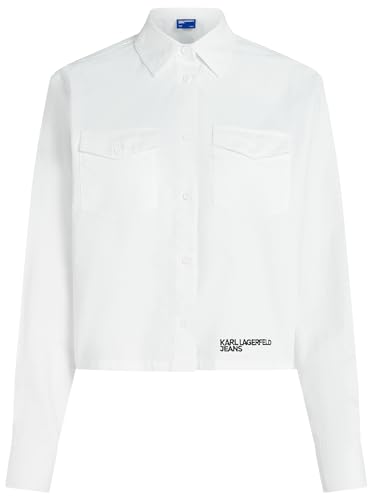 Karl Lagerfeld Jeans Oxford Logo Shirt Camiseta, Blanco, L Mujeres