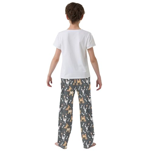 ZZXXB Bulldog with Bones Boys Long Pants Soft Trousers Elastic Waist Kids Lounge Bottoms with Pockets S-XL3