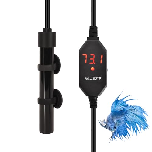 YOFOTHS Mini Aquarium Heater Alumina Ceramic, USB 10W Digital Display Thermostat, Compact Thumb-Size Fish Tank Heater with Temperature Control, Black, for 1 Gallon Betta Tanks (USB10W)