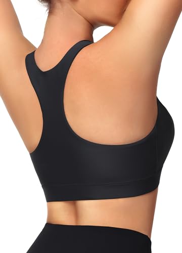 MIVEI Women's Sports Bra Swim Tops for Under Shirt Bikini Top Bathing Suit Modest High Neck Quick Dry Removable Padded UPF50+