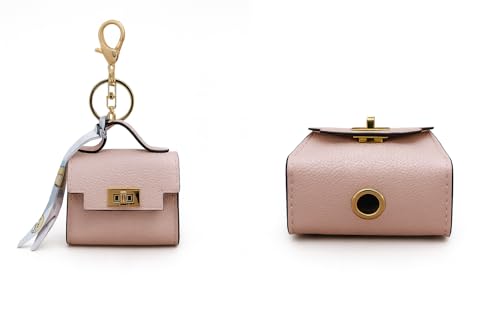 Luxury Designer Dog Poop Bag Holder Case – Barkin Pet Waste Bag Dispenser Pouch with Gold Hardware, Portable Dog Walking Accessory with Keychain Clip for Doggie Leash & Travel (Pink)