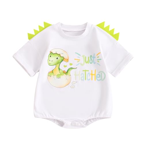 Newborn Baby Girl Boy Summer Romper Short Sleeve Letter Dinosaur Bodysuit Playsuit Cute Infant One-Piece Outfit (Green, 0-3 Months)