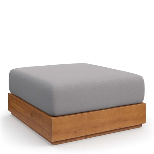 Modway Tahoe Acacia Wood Outdoor Ottoman in Natural Light Gray with Weather-Resistant Cushion - Ideal as Outdoor Footstool or Sunroom Furniture Accessory
