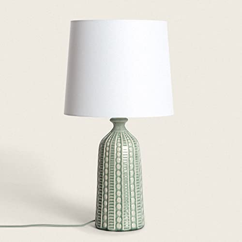 LEDKIA LIGHTING Lámpara de Mesa Cerámica Zellin 570xØ260 mm Verde Caqui E27 Casquillo Gordo Decoración Salón, Habitación, Dormitorio