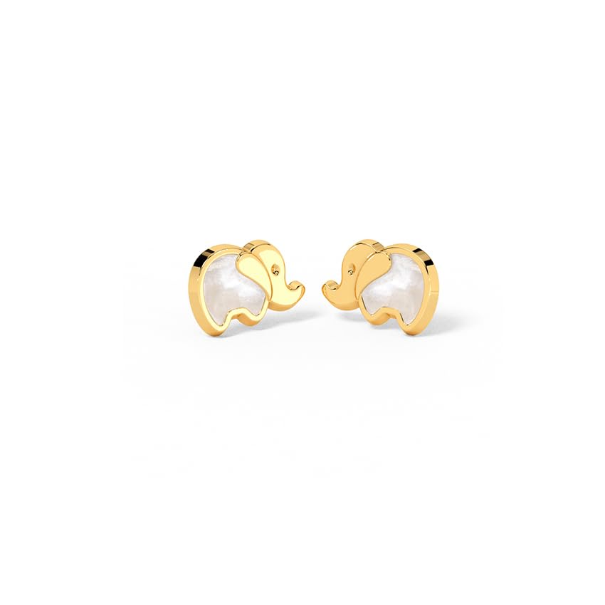Image of CaratLane 14 KT Yellow Gold White Elephant Earring for Kids