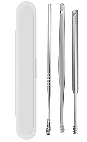 Hll Mart Ear Wax Removal Tool Ear Curette Ear Wax Remove Ear Pick (3pcs silver)