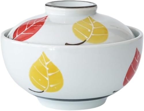 AOBOPO ラン柄 陶器雑煮椀 蓋丼 12.5×9cm 350ml|電子レンジ対応 和の茶碗 家庭・飲食店業務用|飯茶碗 ライスボウル 天丼・カツ丼用 和食器 伝統工芸