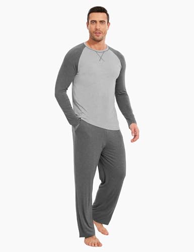 GYS Bamboo Viscose Men's Pajama Sets Long Sleeve 2 Piece Lounge Set with Pockets3