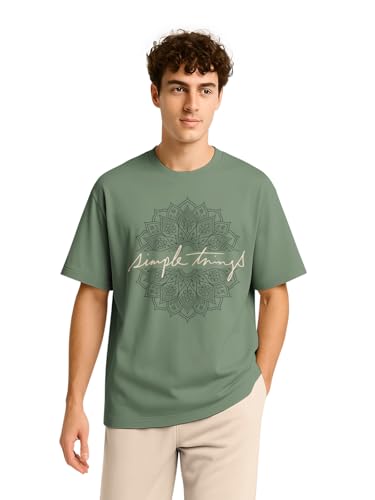 Image of BULLMER Trendy Half Sleeve Oversized Cotton Blend Crew Neck Tshirt for Men