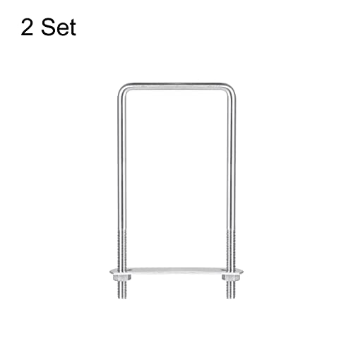 Image of uxcell Square U-Bolts, 2 Sets 82mm(3.23 inch) Inner Width 200mm Length M8 304 Stainless Steel U Clamp Bolt with Nuts and Plates, for Boat Trailer
