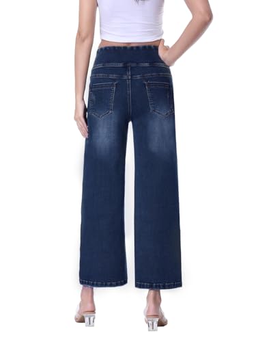 Wide Leg Capri Jeans for Women, Pull on High Waisted Trendy Stretchy Straight Leg Baggy Cropped Tummy Control Jeans2