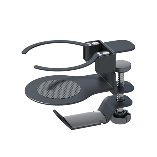 NoDrill 調節可能なデスククランプ カップホルダー 飲料容器用 スイベル ヘッドフォンラック オフィスアクセサリー ケーブル収納 調節可能 デスク下ヘッドセットホルダー
