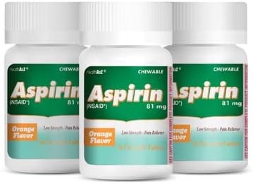 Miniatura 4 de HealthA2Z Aspirin 81mg  Tabletas masticables de baja resistencia  Alivio del dolor y reductor de fiebre  Sabor naranja  Reduce dolores menores,