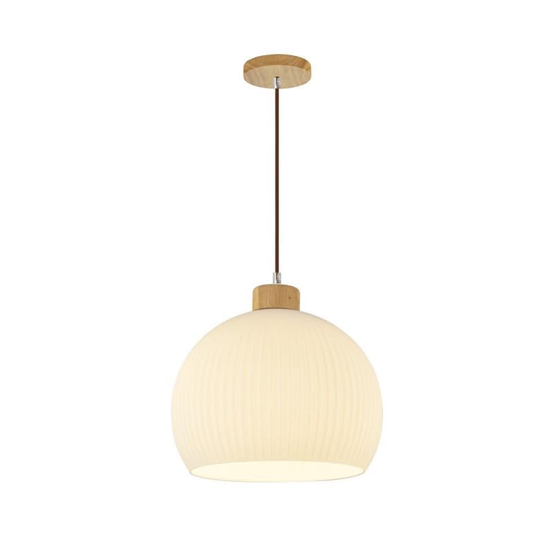 Lustre en bois du milieu du siècle et verre de lait élégant E27