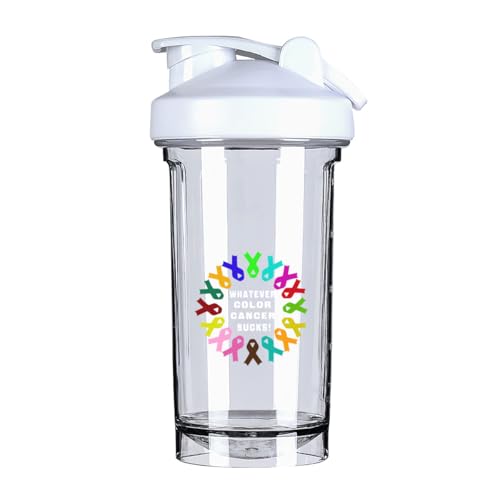 Whatever Color Cancer Sucks 18 Ounce Shaker Bottle Drink Mixer Leak-proof Pre Workout Protein Shakes Meal Replacement Shakes Bottles 500ML/18 Oz White&-1-1