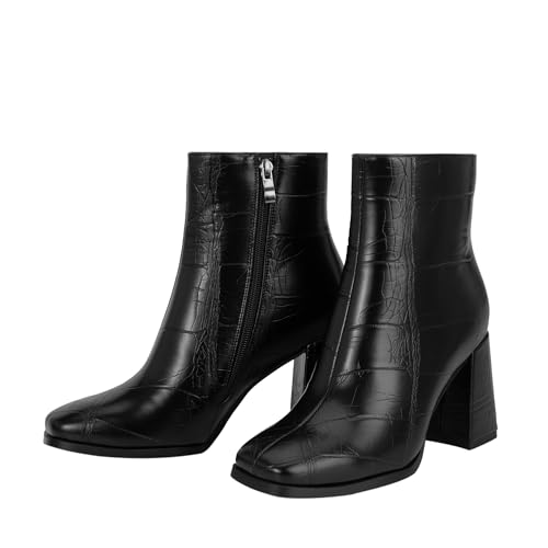 Wetviro Womens Square Toe Ankle Boots Chunky Block Heel Short Boots for Women Mid Heel Dressy Booties Office Party Daily Wear