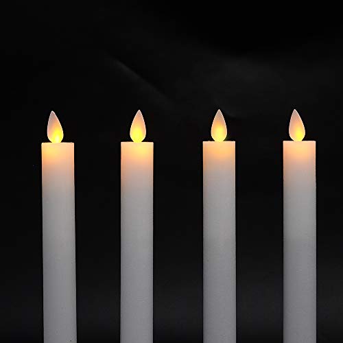 Image of Eldnacele Flameless Taper Candles with Remote Timer, Moving Wick LED Window Candles Battery Operated Real Wax Candlesticks for Christmas Dinner Party Home Decoration 4 Pack(White)