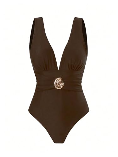 SOLY HUX Women's One Piece Swimsuit Deep V Neck Bathing Suit with Printed Beach Cover Up Skirt3