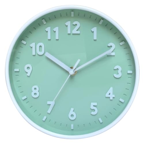 Reloj de pared moderno para ver la hora fácilmente en el dormitorio con esfera verde de 8" 2