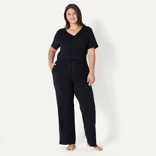 Amazon Essentials Women's Short Sleeve Soft Cotton Blend T-Shirt and Pant Sleepwear Set, Black, Small - image 5