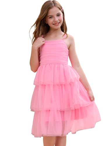 Pink Birthday Dress Girls Summer Dresses Spaghetti Straps Smocked Ruched