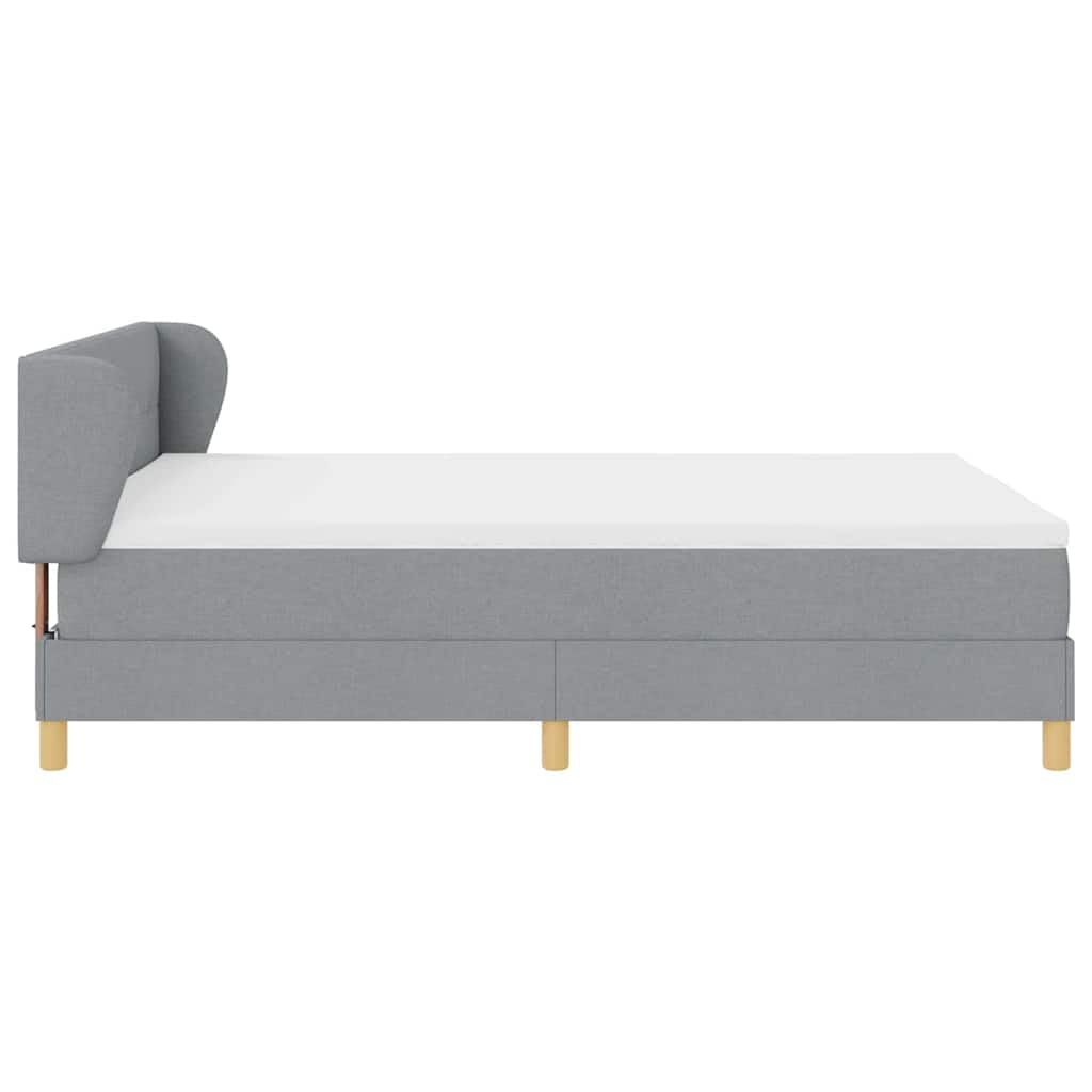 Cama con somier con colchón gris claro, 140 x 190 cm, funda de tela, cabecero ajustable, marco de madera estable, núcleo de muelles ensacados para parejas, dormitorio moderno