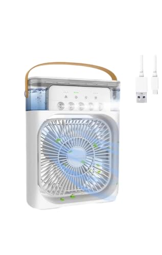 Image of Portable Air Cooler Fan with Humidifier & LED Light | USB Mini Air Conditioner | Personal Cooling Fan with Water Tank, Adjustable Speed & Silent Operation