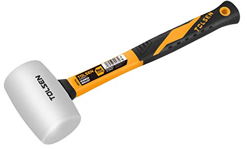 White Rubber Mallet 24oz, Rubber Mallet Hammer, Fiberglass Handle, Double-faced Solid Rubber Head - Soft, Nonslip, Durable Rubber Grip, Mallet for Construction, Wood, Upholstery and Automotive Work