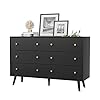 Black dresser for bedroom modern 6 drawer dresser wide chest of drawers with gold handles wood double dresser storage cabinet for living room bedroom hallway  urban country home decor