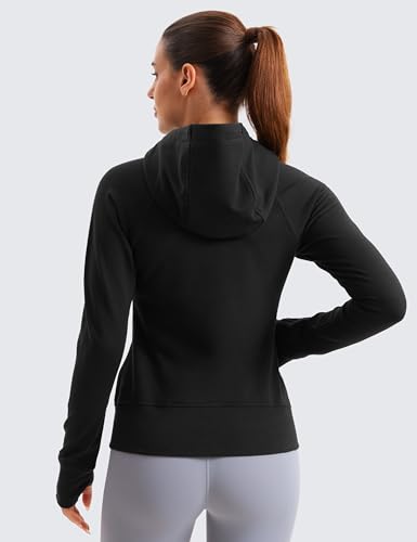 CRZ YOGA Womens Fleece Full Zip Hoodie Jackets Workout Hooded Zipper Basic Casual Sweatshirts with Thumb Holes2